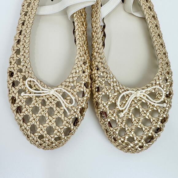 J.Crew Crewcuts Girls Basketweave Ballet Flats Metallic Gold Preppy K3 NEW - Picture 4 of 12